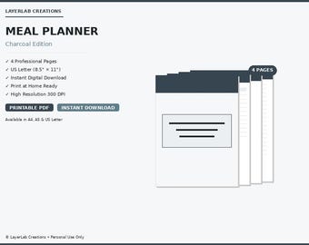 Healthy Meal Planning Template | Charcoal Diet & Nutrition Planner | Weight Loss Meal Prep PDF
