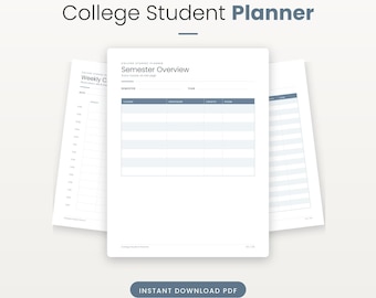 College Student Planner Printable, Semester Class Schedule, Assignment Tracker, Exam Checklist & GPA Log, US Letter PDF, Instant Download