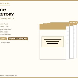Prepper Pantry Inventory | Champagne Gold Emergency Food Supply | Stockpile Tracker PDF