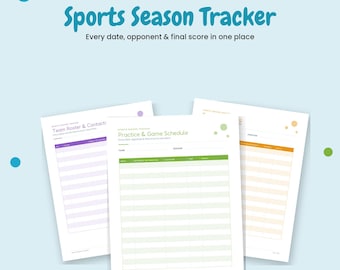 Sport-Saisonplaner zum Ausdrucken, Spielplan, Statistikprotokoll, Snack- und Fahrgemeinschaftsplan, Ausrüstungsliste, US-Letter-PDF, Sofort-Download