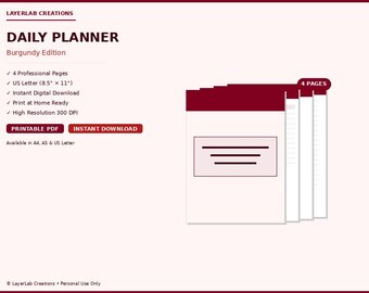 Productivity Planner Bundle | Burgundy Daily Time Block Template | Task Tracker Organizer PDF