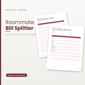 Modulo stampabile per la divisione delle spese tra coinquilini, foglio di monitoraggio delle spese condivise in PDF, foglio per la divisione di affitto e utenze, download immediato, terracotta