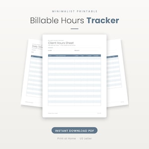 Registro de horas facturables imprimible, registro de tiempo para autónomos en PDF, hoja de horas para clientes, descarga instantánea, lavanda