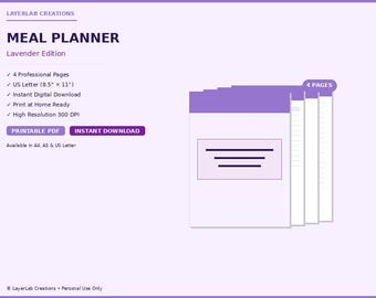Batch Cooking Meal Planner | Lavender Freezer Meals Template | Prep Day Schedule PDF
