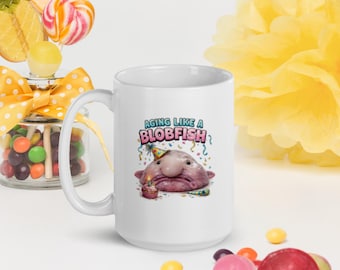 Alles Gute zum Geburtstag BlobFish Geschenk Tasse Altern wie ein Klecks Fisch doppelseitige Kaffeetasse