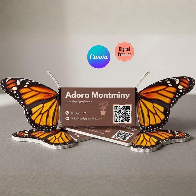 Butterfly Business Card Template | Die Cut Folded Design, QR Code ...