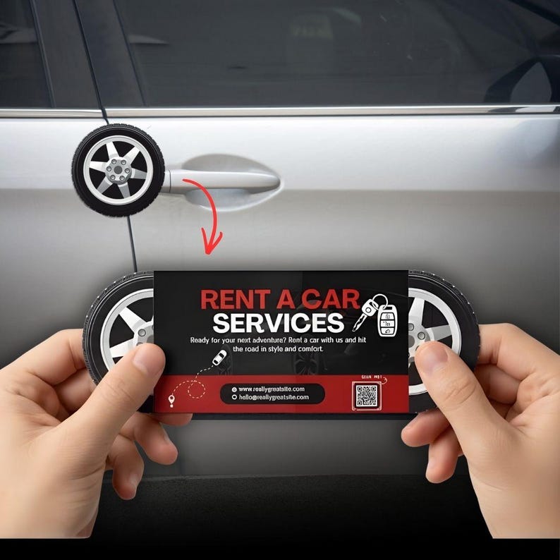 Self Rent Visting Card Car Rental Business Card Template | Editable QR Code Canva Design ...