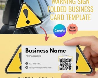 Warning Sign Business Card Template | Die Cut Folded Design (Digital Download)