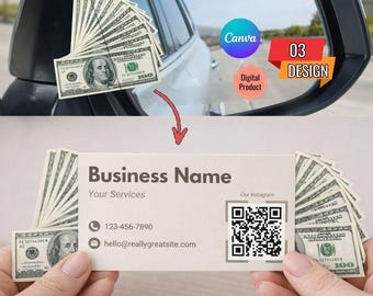 Dollar / Money Folded Business Card Template | 3 Designs | Canva Editable Die-Cut Card | Money Shape Business Card | Digital Download