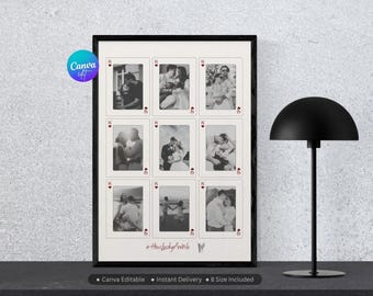 Custom Playing Card Photo Frame | How Lucky Are We Print | Personalized Couple Collage | Anniversary Gift for Him | Canva Template