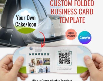 Custom Shape Folded Business Card Template | Canva Editable (Digital Download)