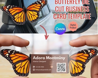 Butterfly Business Card Template | Die Cut Folded Design, QR Code (Digital Download, Canva Editable)