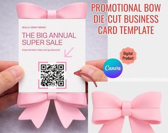 Bow Pop Up Business Card | QR Code, Canva Editable (Digital Download)