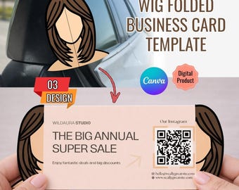 Wig Folded Business Card Templates | 3 Canva Editable Designs (Digital Download)