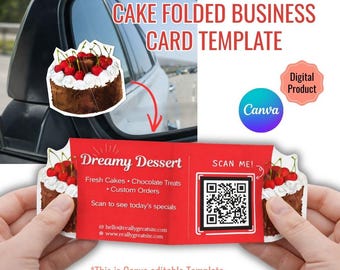 Cake Pop Up Business Card | Folded Die Cut Bakery Card | Home Baker Dessert Shop | Editable Printable | QR Code Included
