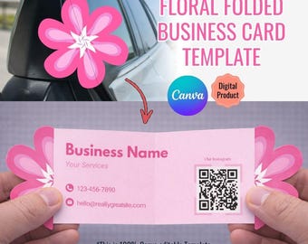 Floral Die Cut Business Card Template | Editable Canva Design (Digital Download)