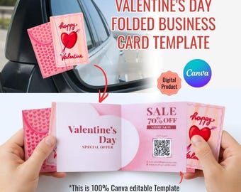 Valentine's Day Folded Business Card Template | Heart Design, Canva Editable (Digital Download)