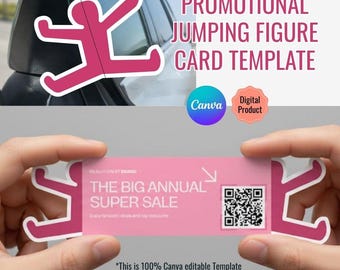 Jumping Figure Business Card Template | Die Cut QR Code, Canva Editable (Digital Download)