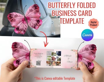 Butterfly Business Card Template | Folded Design, QR Code (Digital Download)