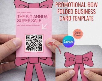 Bow Business Card Template | QR Code, Canva Editable (Digital Download)