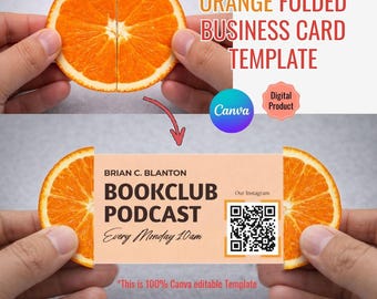 Orange Slice Business Card Template | Die Cut Folded Design (Digital Download)