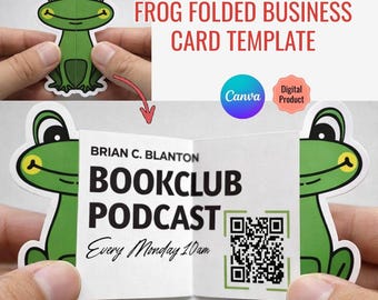 Frog Shape Business Card Template | Die Cut Folded Design, Canva Editable (Digital Download)