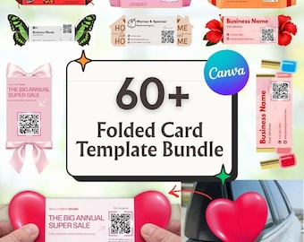 60+ Folded Business Card Canva Templates Bundle | Die Cut Business Cards Pack | Editable Business Card Templates | Digital Download
