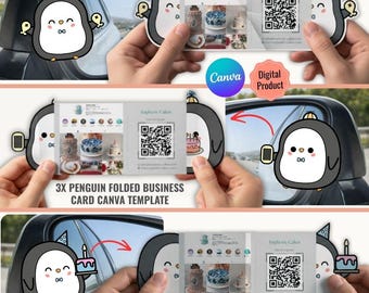 3 Penguin Business Card Templates | Folded Animal Card, Canva Editable (Digital Download)