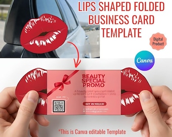 Lips Shaped Business Card Template | Canva Editable, Beauty Salon (Digital Download)