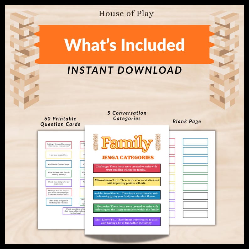 Family Jenga Questions Printable | Conversation Starters & Ice Breaker ...