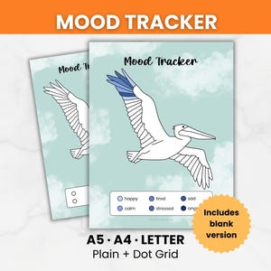 Mood Tracker - Pelican Pre-Colored, Printable Chart, Customizable Journal Insert (A5, A4, Letter)