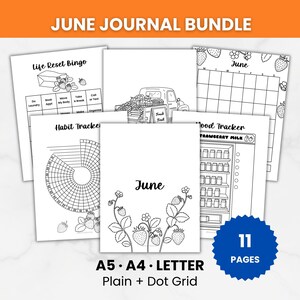 June Journal Bundle - Printable Undated Planner - 2026 Bullet Journal - Strawberry (A5, A4, Letter)