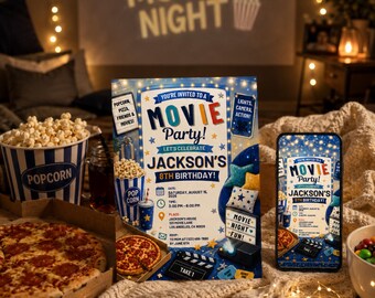 Movie Birthday Invitation, Editable Canva, Cinema Theme, Any Age, 5x7 & Mobile