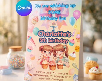 Editable Cupcake Birthday Invitation, Pastel Baking Party Invite (Digital Download)