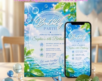 Blue Butterfly Birthday Invitation | Editable Canva Template (Digital Download)