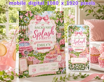 Editable Pink Bubble Backyard Splash Birthday Invitation (5x7 Printable & Phone)