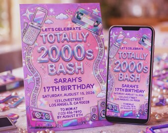 Y2K Birthday Invitation Template, Totally 2000s Bash Invite, 5x7 & Mobile (Digital Download)
