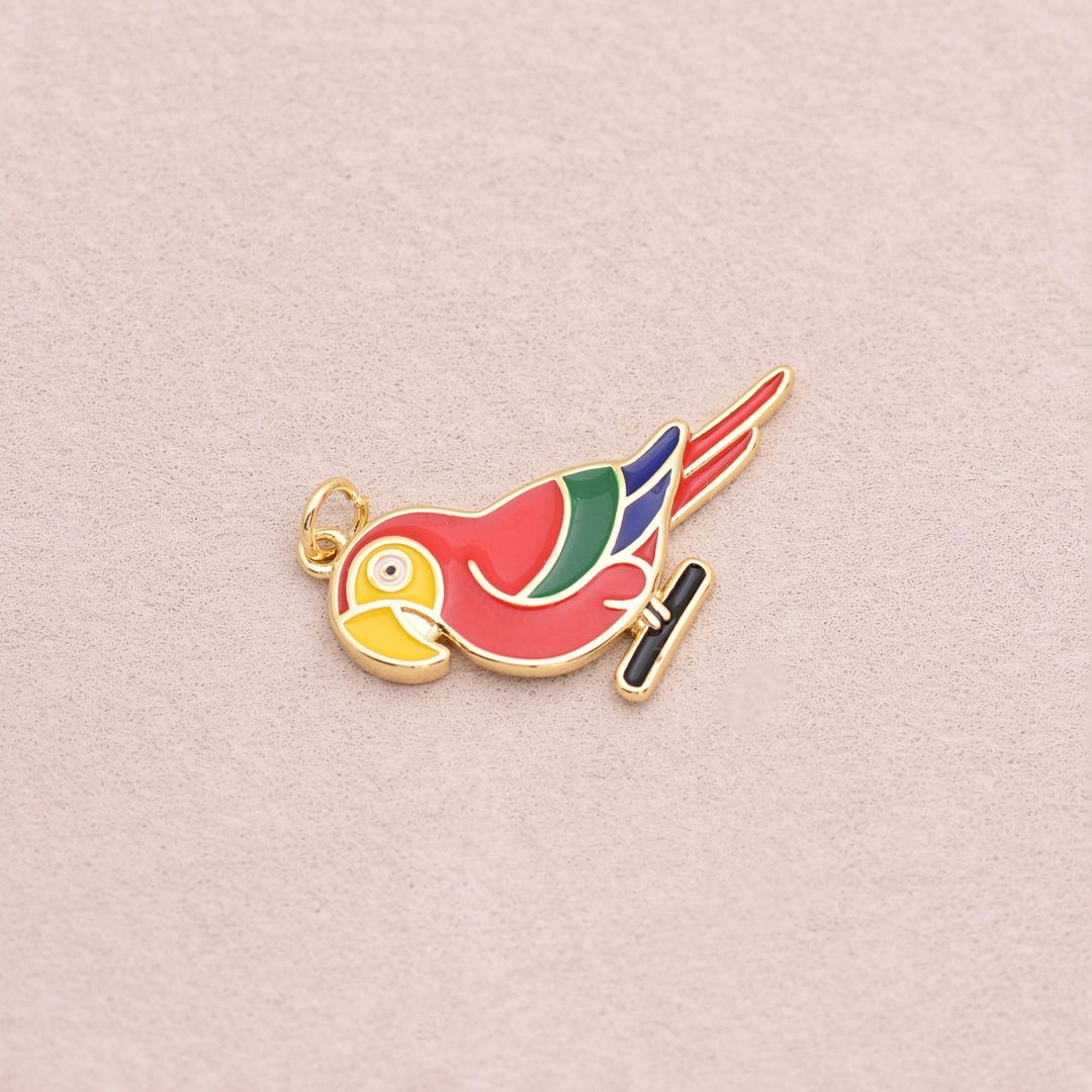 Delicate 18K Gold Filled Tropical Parrot Pendant With Namel Detail for ...