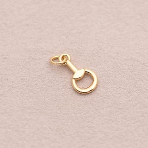 May include: A gold-colored equestrian-themed charm with a ring and a rounded bit design. The charm is made of shiny metal and is shown against a neutral background.