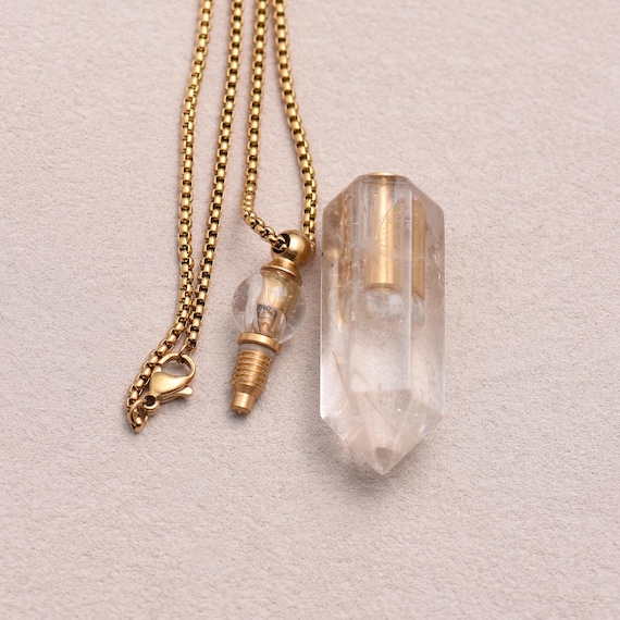 Artisan Clear Quartz Bottle Necklace With 18K Gold Filled Chain For Elegant Crystal Jewelry Gift 60.5*14.5mm