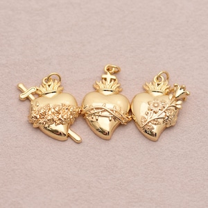 Sacred Sword Charm, 18K Gold Filled Heart Pendant for Necklace Bracelet DIY Faith Jewelry Supply