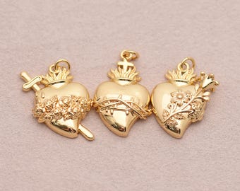 Sacred Sword Charm, 18K Gold Filled Heart Pendant for Necklace Bracelet DIY Faith Jewelry Supply