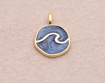 Surf Wave 18K Gold Filled Enamel Charm for DIY Necklace Bracelet Ocean Jewelry Supply Gift Kit Set 18*13.5mm