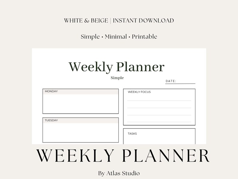 Minimal Weekly Planner Printable | White & Beige - Etsy