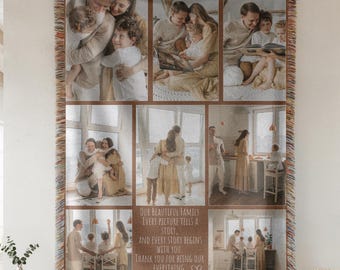 Custom Photo Blanket Family Gift Personalized Picture Blanket Collage Gift for Mom Dad Anniversary Birthday Memory Blanket Couples Gift