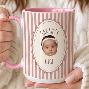 Custom Photo Striped Mug for Grandma, Custom Baby Face Mug Mimi Coffee Mug, Pregnancy Announcement Gift,Gigi Gift,Nana Mug, Mother's Day Mug