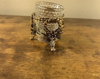 Vintage Gold Ormolu Style Votive Candle Holder Floral Footed Glass Insert Regenc