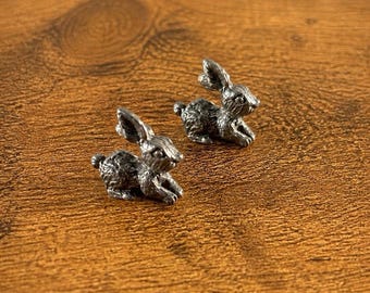 Vintage Pewter Rabbit Figurines Miniature Bunny Set Lot of 2 Small Metal