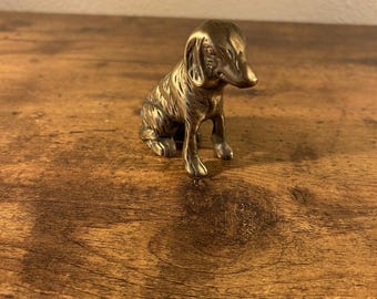 Vintage Solid Brass Dog Figurine Spaniel Retriever Statue Miniature 2.5” Gold