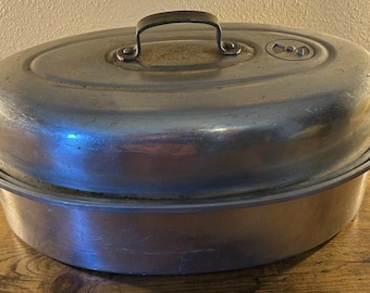 Vintage MIRRO 876 M Aluminium Bräter Oval Pan w Deckel & Rack USA